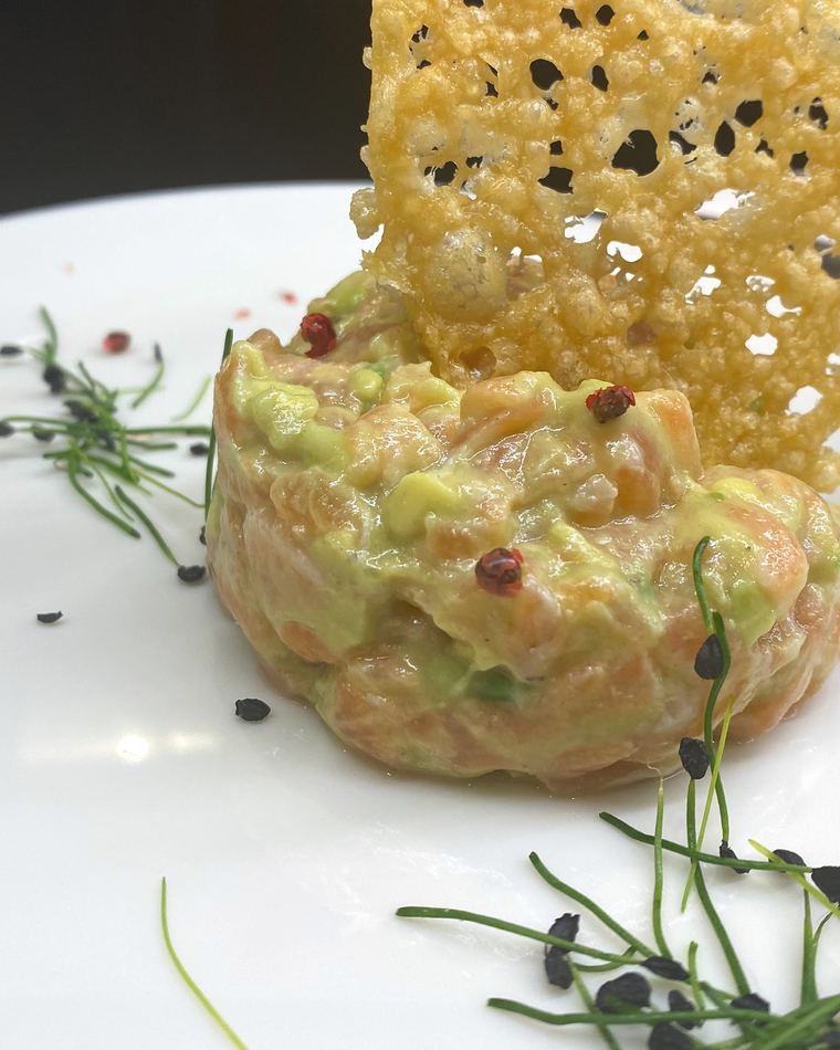 Crab and avocado tartare with a parmesan tuile
